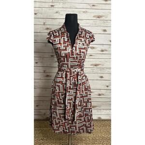 Diane von Furstenburg red/black/grey geometric silk midi wrap dress Size 4